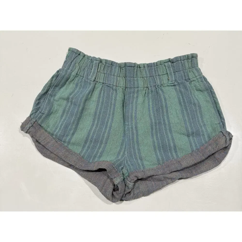 Free People Solar Flare Baja Stripe Cuff Shorts In Ocean Blue Sz M